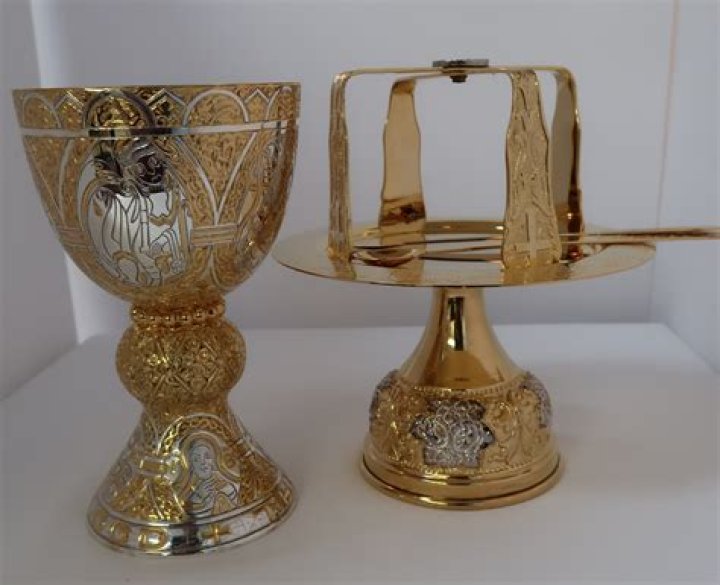 Gold Plated Chalice Set Lance and Holy Communion Spoon — Blessed Celebration